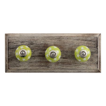 Lime Green Star Ceramic Wooden Hooks